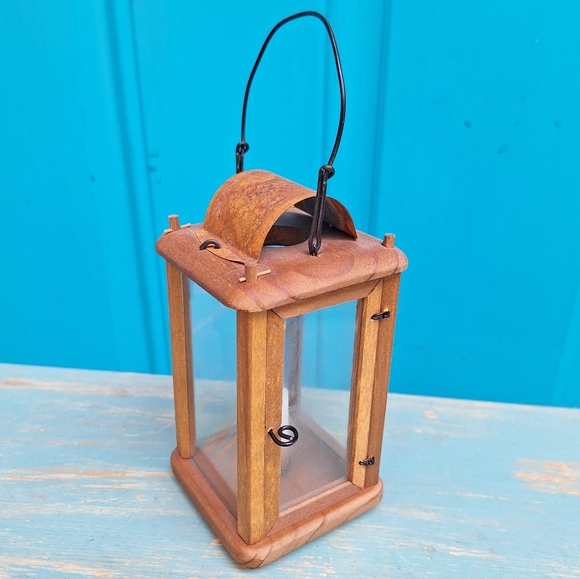 Lantern Wooden Primitive Handmade Hanging Candle Holder with Metal Small Little - Picture 17 of 17